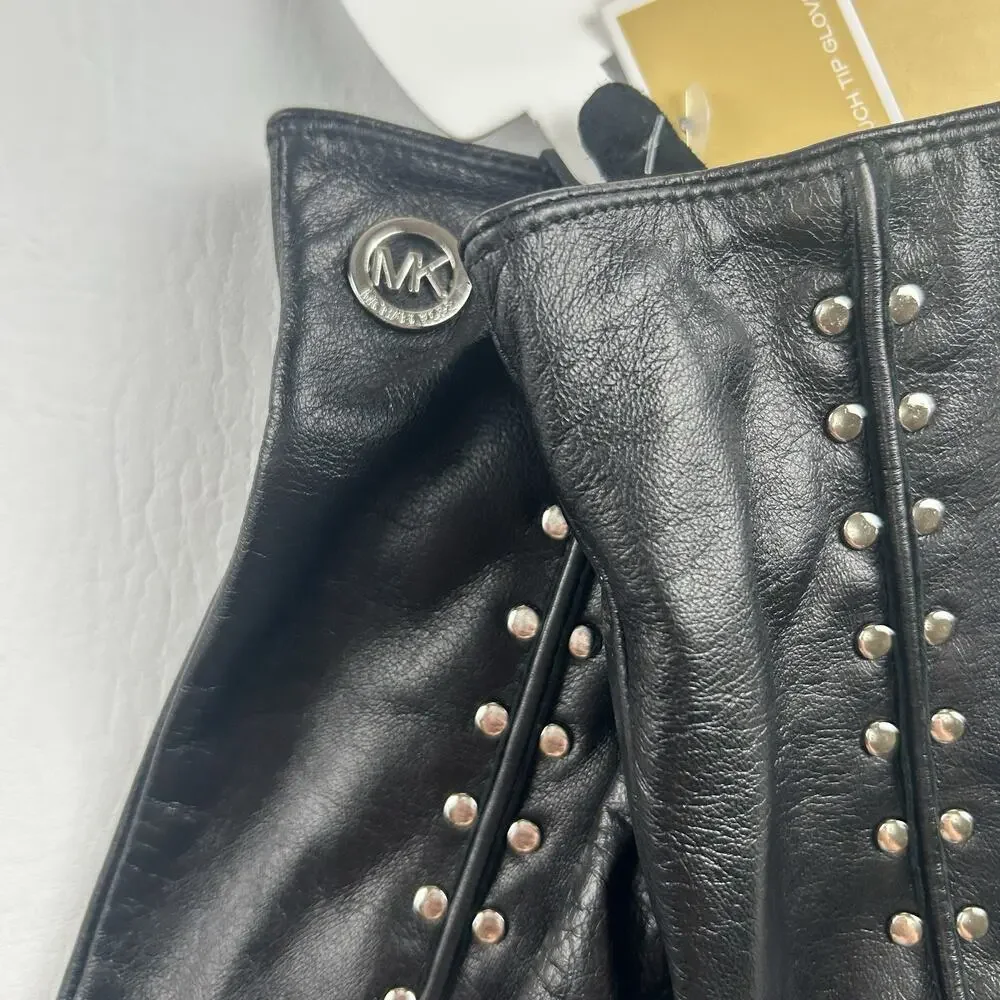 Michael Kors Women Black Leather Gloves Size XL Genuine Leather NWT